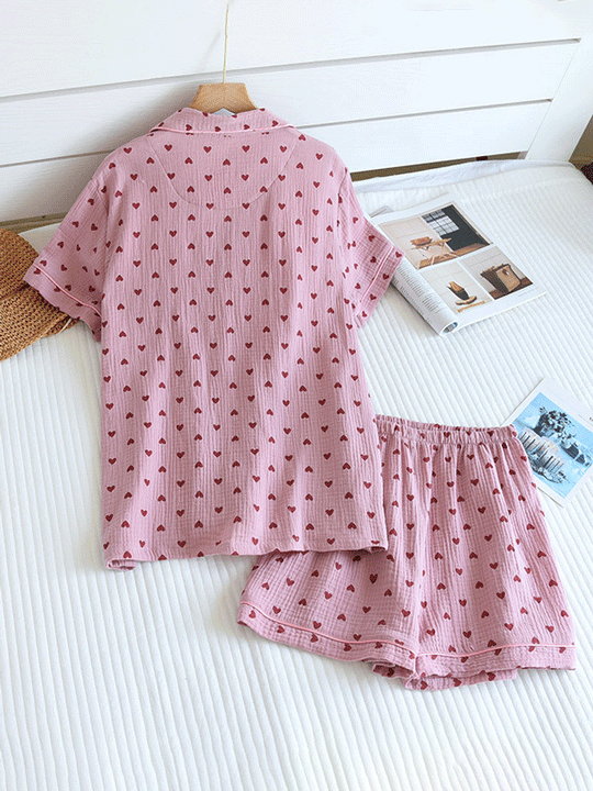 Heidi-Mode | Kurzarm Baumwolle Pyjama Set für Damen