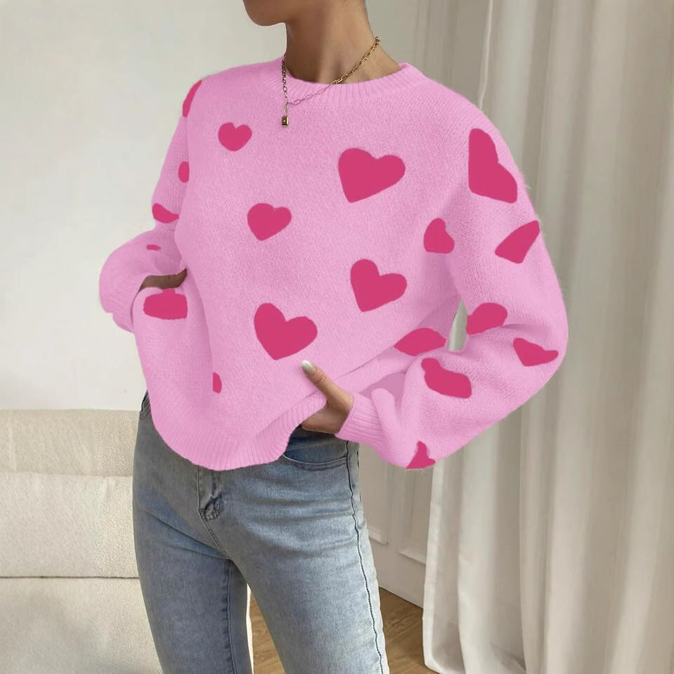 Damen Strickpullover mit auffälligem Herzdesign und lässigem Schnitt Heidi-Mode
