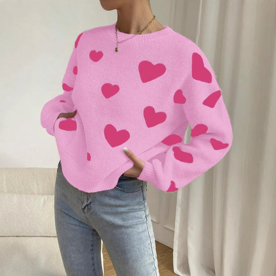 Damen Strickpullover mit auffälligem Herzdesign und lässigem Schnitt Heidi-Mode