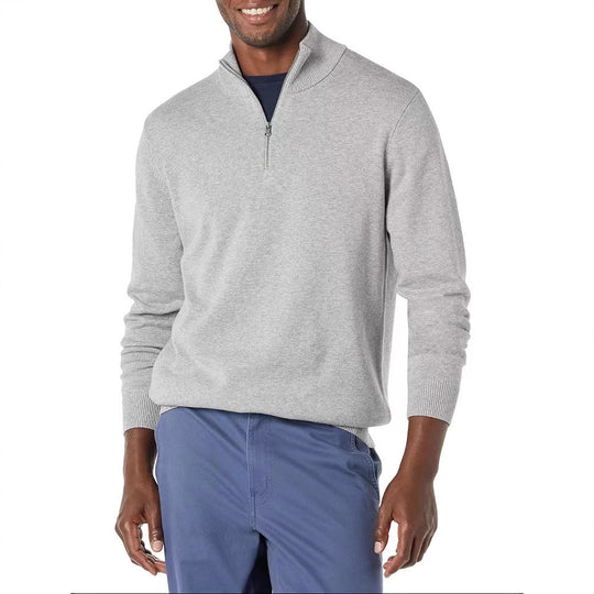 Herren Strickpullover mit hohem Kragen und halbem Reißverschluss Heidi-Mode