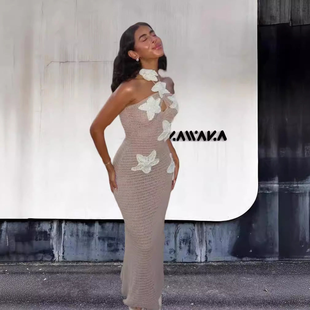 Damen Elegantes Maxikleid mit floralem Häkel-Design Heidi-Mode