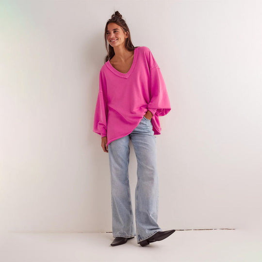 Damen oversized V-Ausschnitt Sweatshirt mit lässigem Schnitt Heidi-Mode