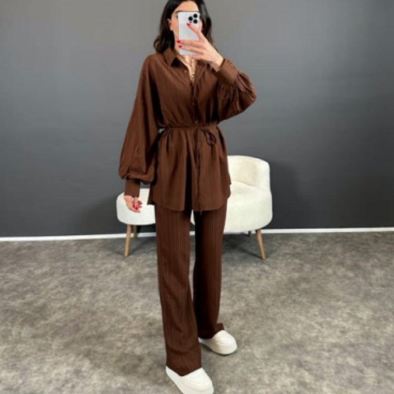 Damen Stylish gestreiftes Hemd mit weitem Beinanzug Heidi-Mode