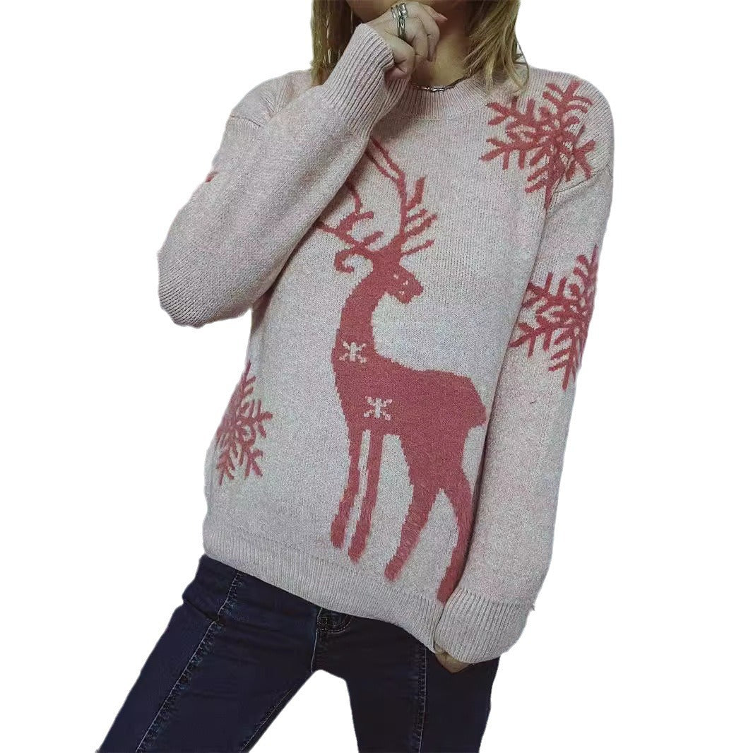 Damen Weihnachts-Pullover mit festlichem Rentiermotiv und angenehmem Schnitt Heidi-Mode