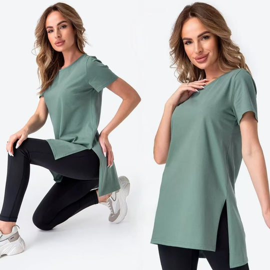Damen Sportliches Longshirt mit seitlichen Schlitzen Heidi-Mode