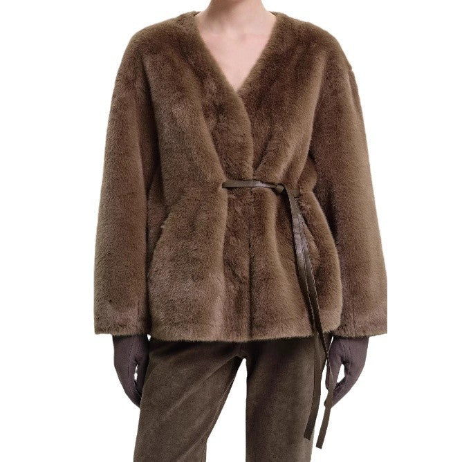 Damen kuschelige Steppjacke mit taillierbarem Design und elegantem Gürtel Heidi-Mode