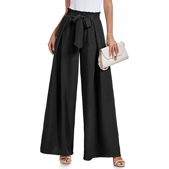 Damen weite Hochbundhose mit Taillengürtel und fließendem Stoff Heidi-Mode