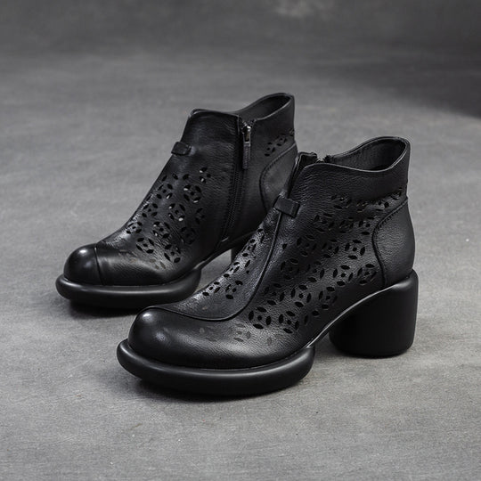 Damen Stiefeletten mit durchbrochener Oberflächenstruktur und komfortablem Blockabsatz Heidi-Mode