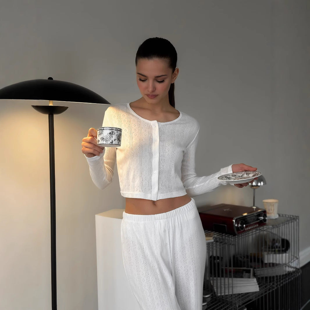 Damen lässiges Lounge-Hosen- und Oberteil-Set im eleganten Rippenstrickdesign Heidi-Mode