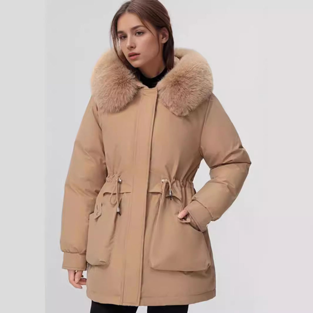 Damen isolierter Parka mit abnehmbarer Kapuze und luxuriösem Kunstfell Heidi-Mode