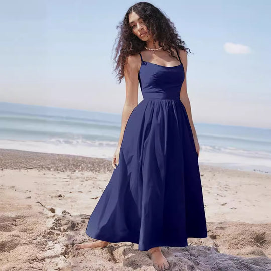 Damen Maxikleid mit schmalen Trägern und schwingendem Rock Heidi-Mode