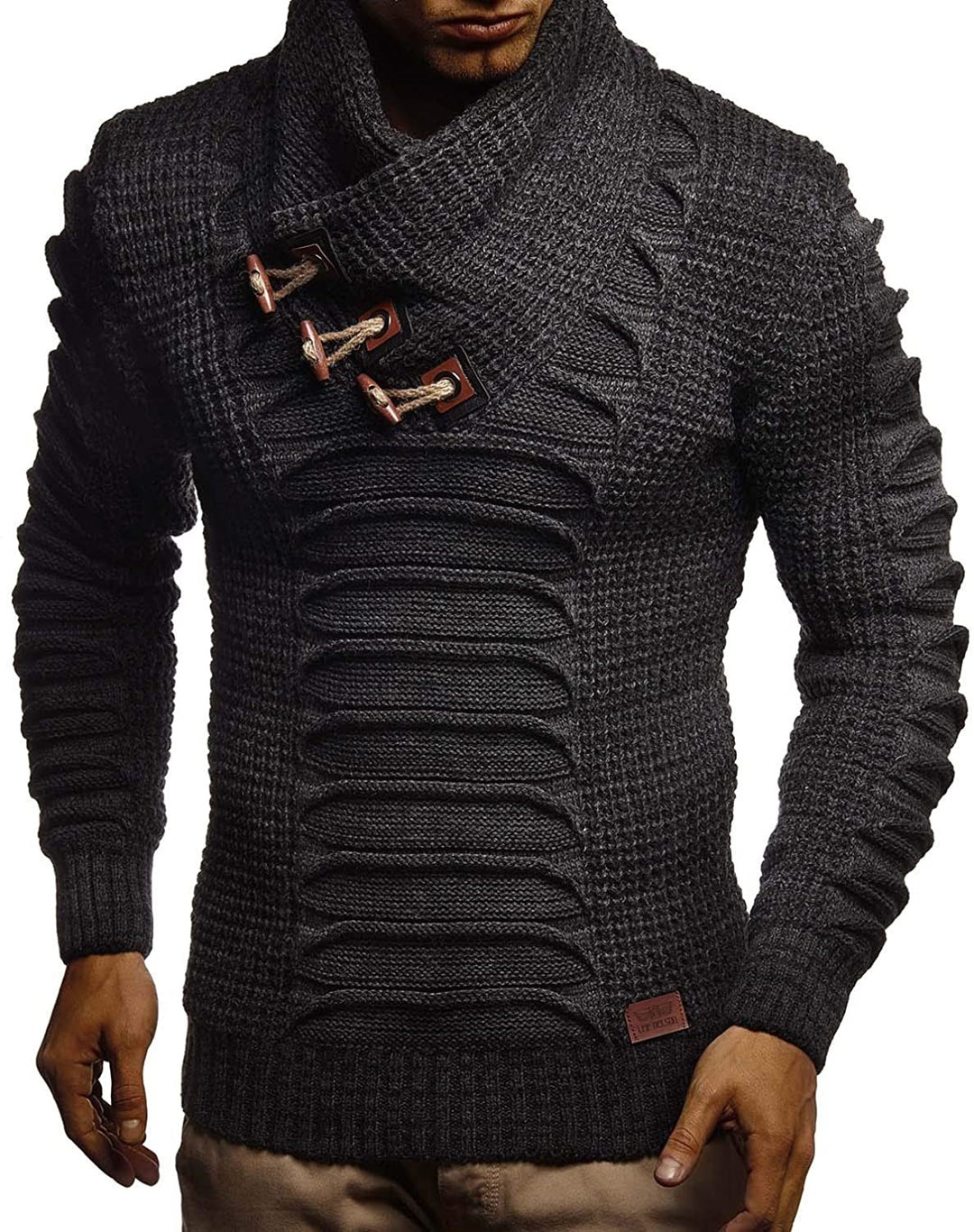 Herren Grobstrickpullover mit innovativem Schalkragen und rustikalem Design Heidi-Mode