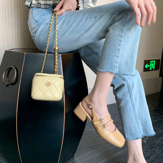 Frauen Chunky Heel Slingback Pumps mit dekorativen Riemenakzenten Heidi-Mode