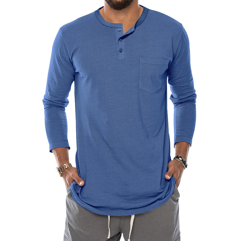 Herren Langarm-Henley-Shirt mit modischem Knopfverschluss und praktischer Brusttasche Heidi-Mode
