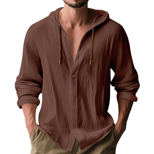 Herren lässiges Kapuzenshirt aus atmungsaktiver Baumwolle mit Knopfleiste und verstellbarem Kordelzug Heidi-Mode