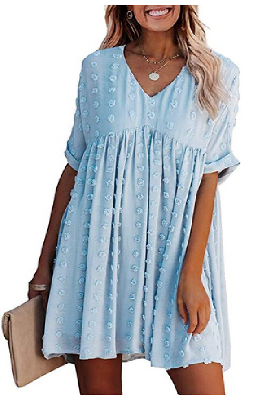 Heidi-Mode | Locker Sitzendes Kurzärmliges Weites Taillenkleid