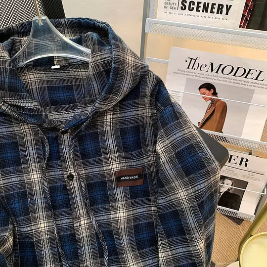 Damen Karo-Hemdjacke mit Kapuze Heidi-Mode