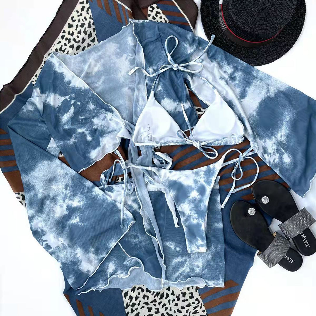 Damen Bikini-Set mit verspieltem Wickeldesign und langärmligem Oberteil Heidi-Mode