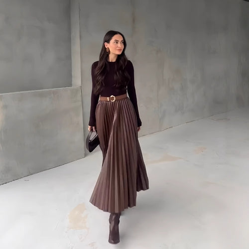 Damen Plissee-Rock mit fließendem Schnitt und elastischem Bund Heidi-Mode