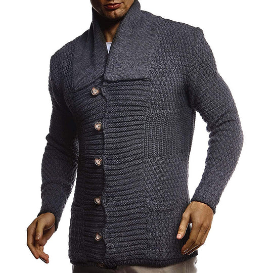 Herren strukturiertes Strickoberteil mit großem Kragen und praktischen Taschen Heidi-Mode