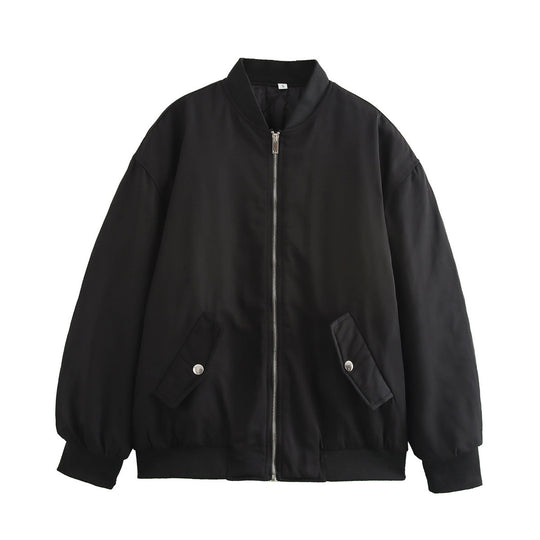 Damen lässige Bomberjacke mit elastischem Bund und praktischen Taschen Heidi-Mode