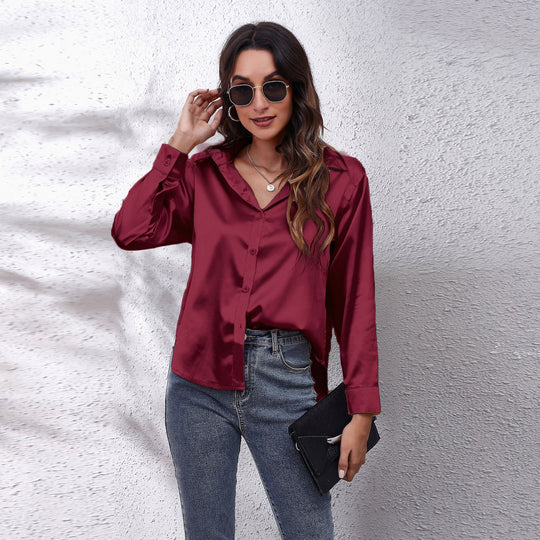 Damen Satin Bluse mit Knotenverschluss Heidi-Mode