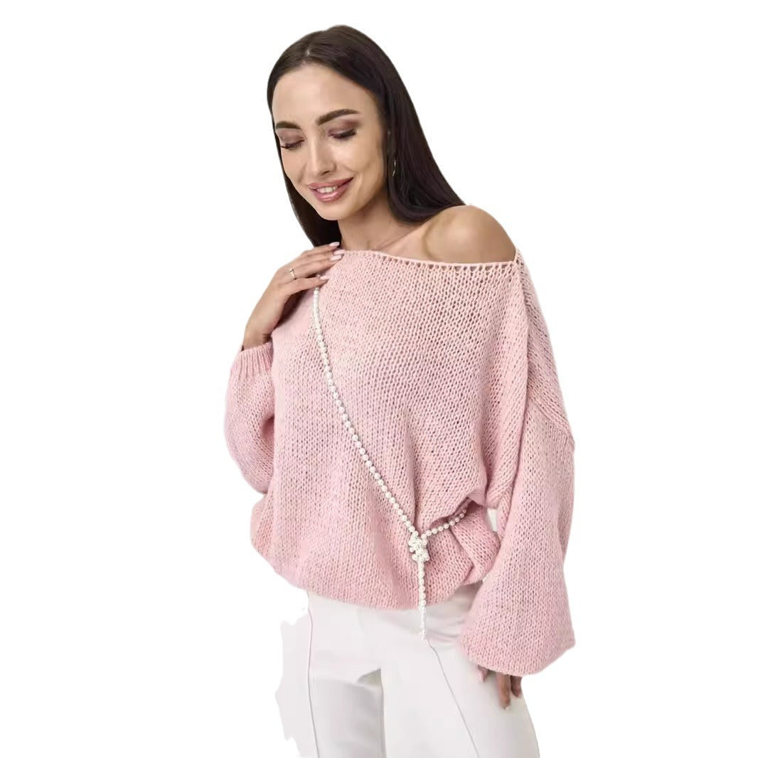 Damen lässiger Oversize-Pullover mit ballonförmigen Ärmeln und strukturiertem Maschenmuster Heidi-Mode