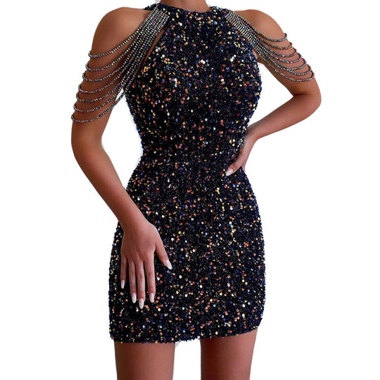 Heidi-Mode | Glamouröse Bodycon Kristall Splicing Pailletten Kleid