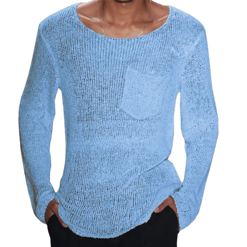 Herren lässiger Pullover mit offener Maschenstruktur und Brusttasche Heidi-Mode