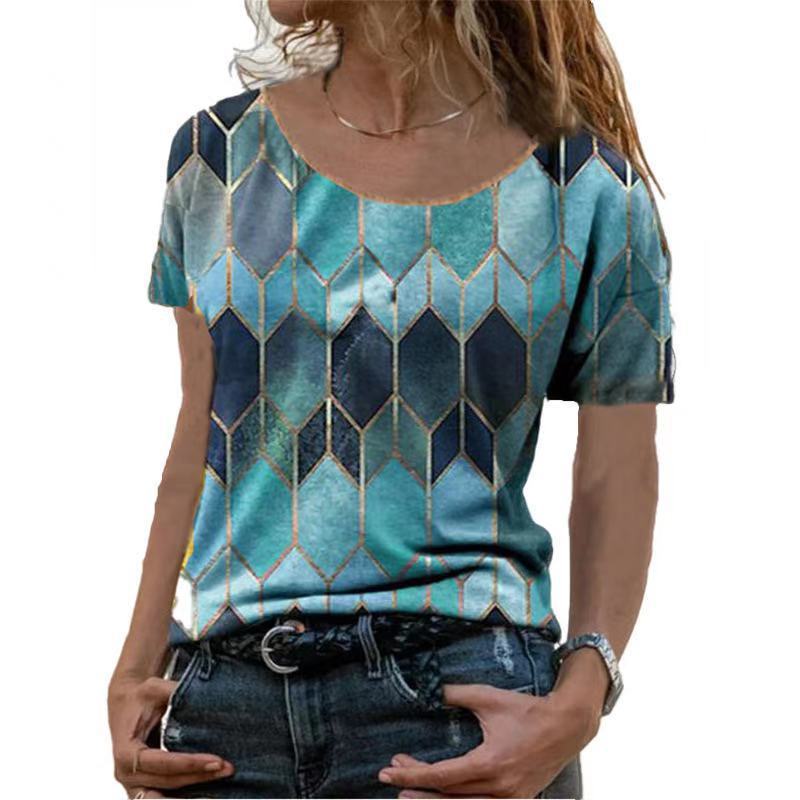 Damen Kurzarm Oberteil mit geometrischem Muster Heidi-Mode