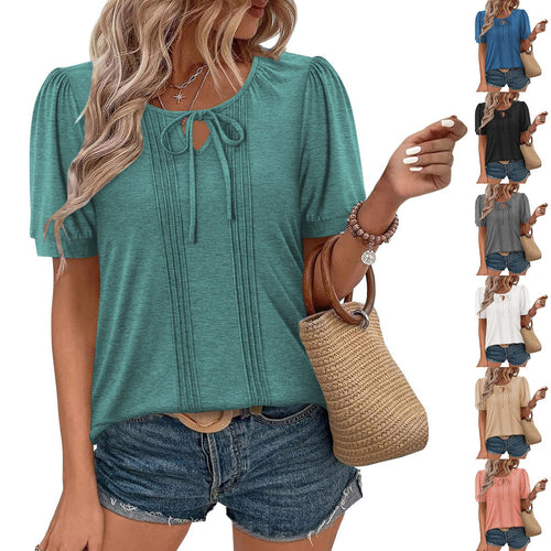Damen Bluse mit Puffärmeln und raffiniertem Neckholder Heidi-Mode