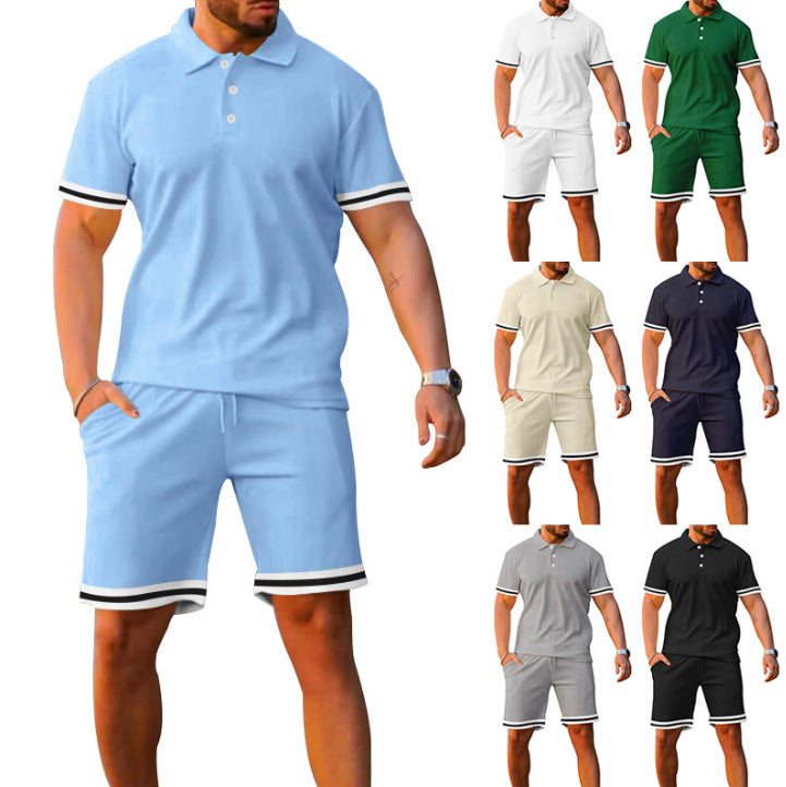 Herren Sportliches Polo- und Shorts-Set mit Kontraststreifen Heidi-Mode