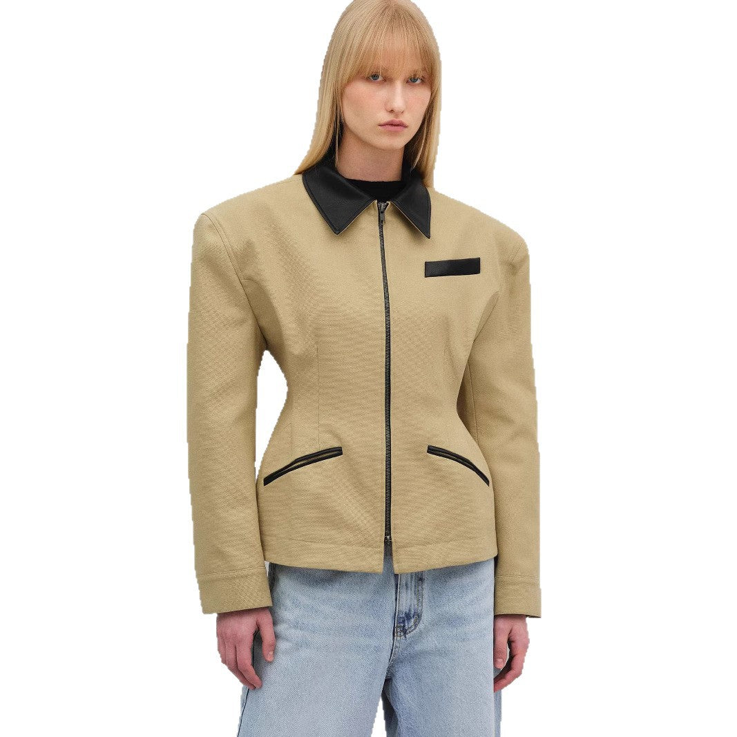 Damen modische Kurzjacke mit kontrastierendem Kragen Heidi-Mode