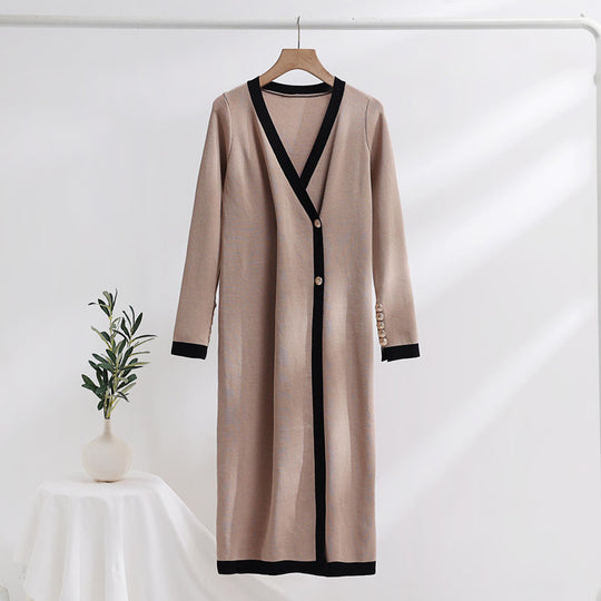 Damen eleganter Strickmantel mit Knopfdetails und V-Ausschnitt Heidi-Mode
