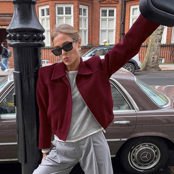 Damen Cropped Fleecejacke mit Stehkragen und Reißverschluss Heidi-Mode