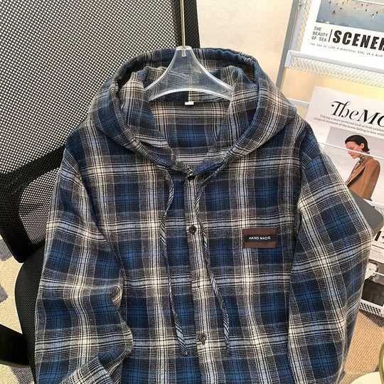 Damen Karo-Hemdjacke mit Kapuze Heidi-Mode