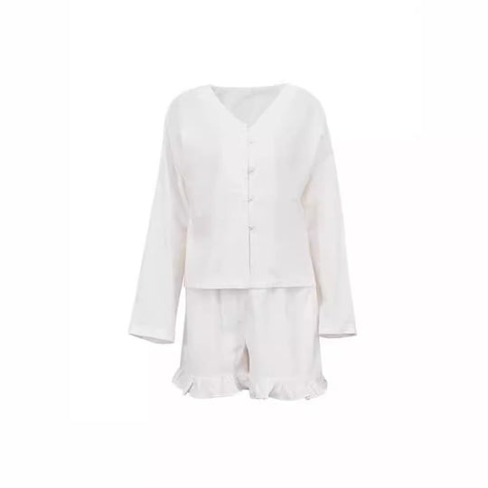 Damen Leicht ausgestelltes Set aus Bluse und Rock mit Rüschen Heidi-Mode
