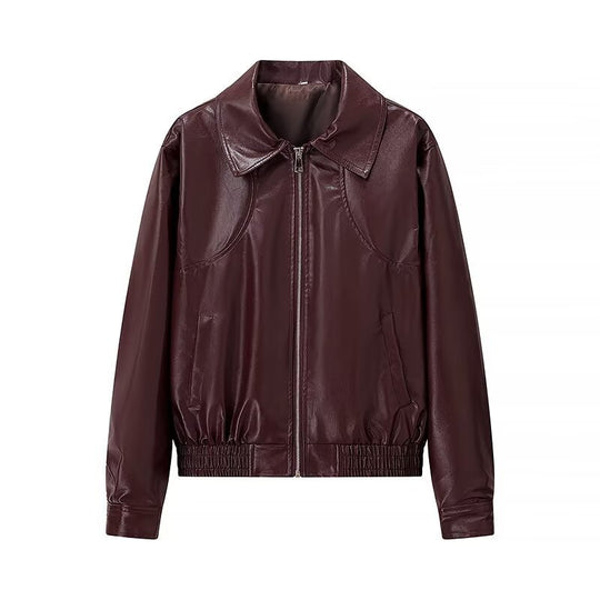 Damen Kunstlederjacke mit stylischem Kragen und elastischen Bündchen Heidi-Mode