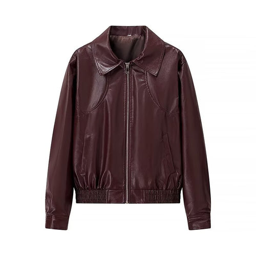 Damen Kunstlederjacke mit stylischem Kragen und elastischen Bündchen Heidi-Mode