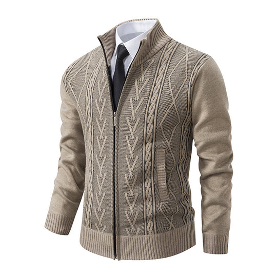 Herren Strickjacke mit strukturiertem Zipper und ausgefallenem Aran-Muster Heidi-Mode