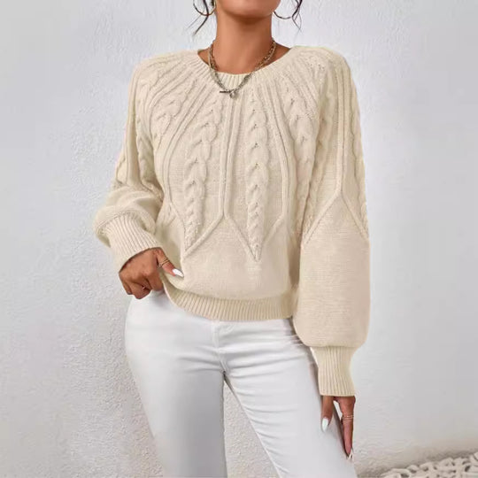 Damen Strickpullover mit Zopfmuster und weitem Schnitt Heidi-Mode