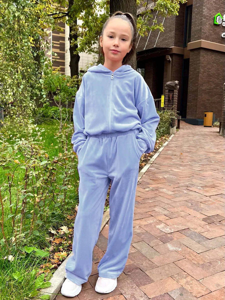 Damen Fleece-Loungewear-Set mit Kapuze und elastischem Bund Heidi-Mode