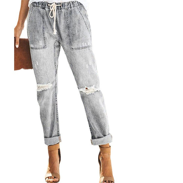 Damen modische Jeanshose mit hohem Bund und lässigem Schnitt Heidi-Mode