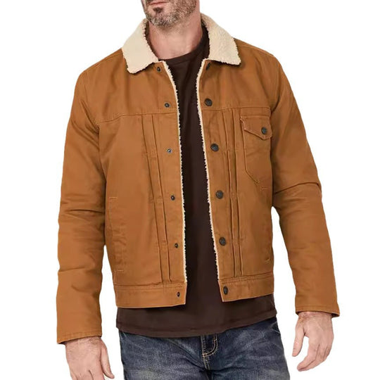 Herren Winterjacke aus strapazierfähigem Baumwollmaterial mit Teddyfutter und praktischen Taschen Heidi-Mode