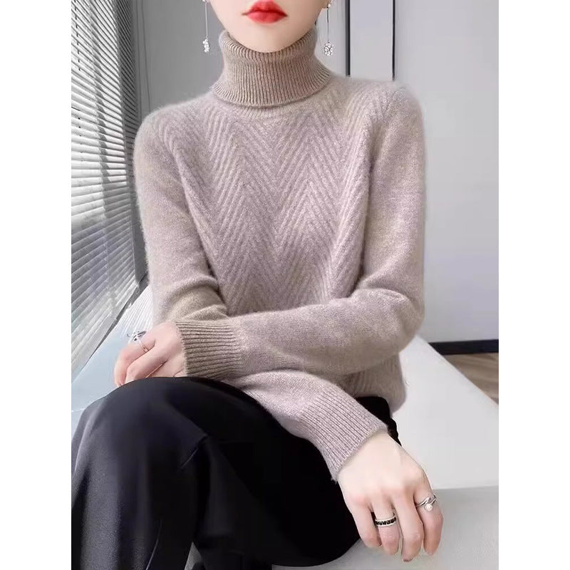 Damen eleganter Strickpullover mit Stehkragen und feiner Rippstruktur Heidi-Mode