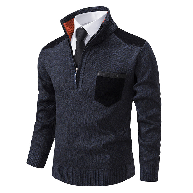 Herren eleganter Strickpullover mit Kragen und Taschen Heidi-Mode