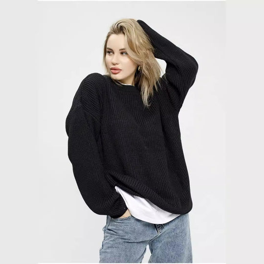 Damen lässiger Oversized Pullover mit strukturiertem Strickmuster Heidi-Mode