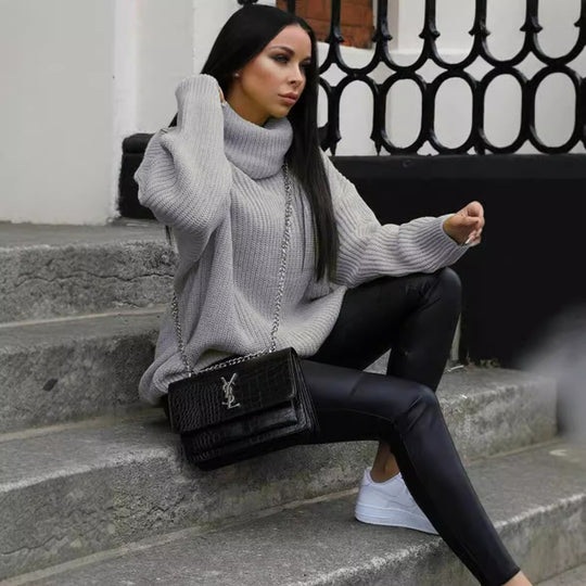 Damen Oversized Strickpullover mit hohem Kragen und modernem Schnitt Heidi-Mode