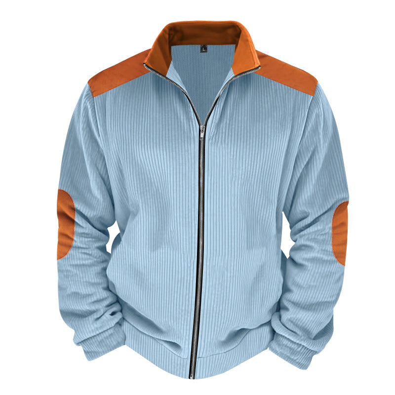 Herren Sportliche Zip-Jacke mit Rippenstruktur und Kontrastärmel Heidi-Mode