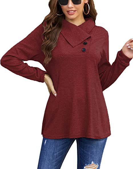 Damen asymmetrisches Sweatshirt mit hohem Kragen und praktischen Knopfdétails Heidi-Mode